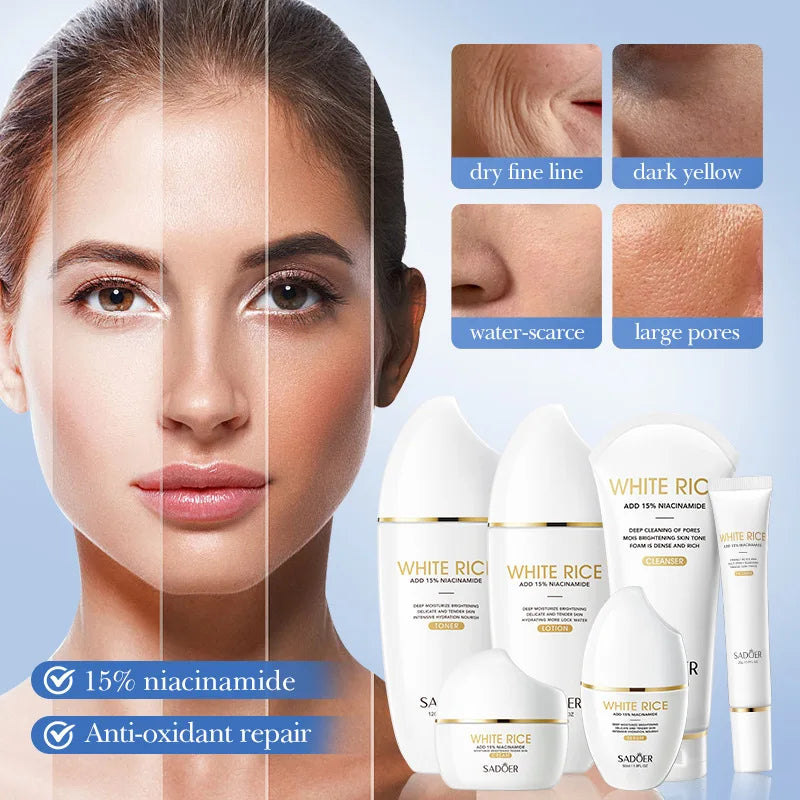 Conjunto de Cuidados Essenciais com a pele VaporOne, soro facial clareador, creme removedor de rugas, encolhe os poros, desbota, melanina opaca, hidrata e ilumina, (6 peças)