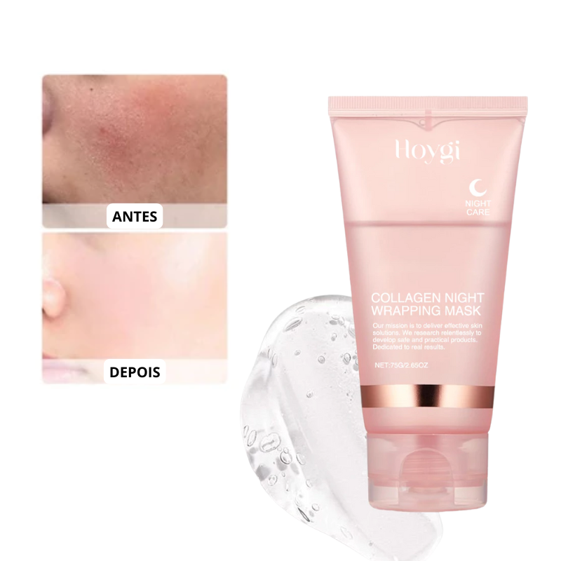 Máscara Noturna de Colágeno Coreana Hoygi 75g – Anti-Idade, Hidratante e Clareadora com Pincel