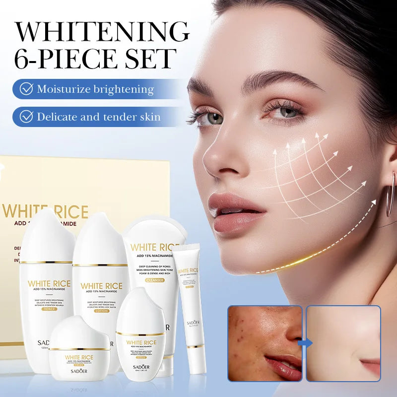 Conjunto de Cuidados Essenciais com a pele VaporOne, soro facial clareador, creme removedor de rugas, encolhe os poros, desbota, melanina opaca, hidrata e ilumina, (6 peças)